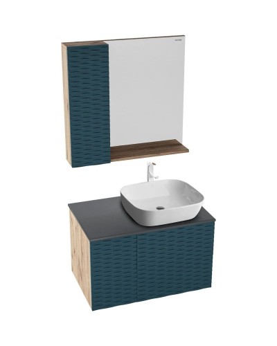 Тумба с раковиной дуб веллингтон/бриз матовый 80 см Grossman Альба 108012 + GR-3020