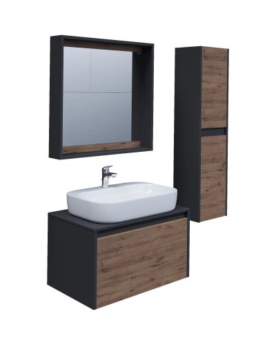 Тумба с раковиной дуб веллингтон/графит 70 см Grossman Смарт 107009 + GR-3027