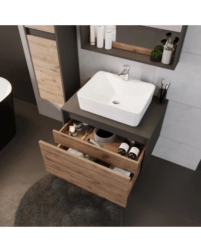 Тумба с раковиной дуб веллингтон/графит 70 см Grossman Смарт 107009 + GR-3017