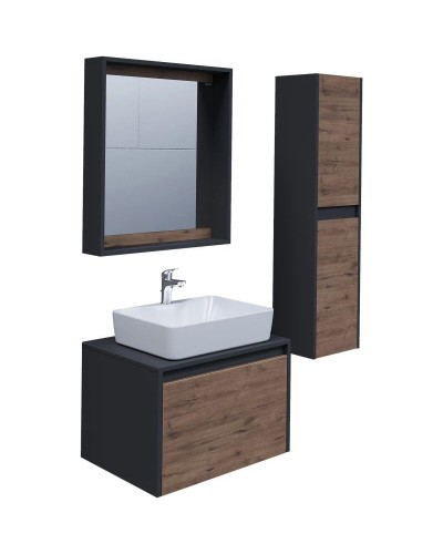 Тумба с раковиной дуб веллингтон/графит 60 см Grossman Смарт 106009 + GR-3017