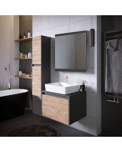 Тумба с раковиной дуб веллингтон/графит 60 см Grossman Смарт 106009 + GR-3017