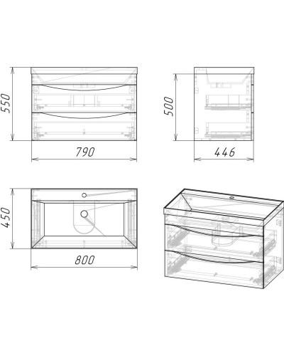 Тумба с раковиной бетон пайн/белый глянец 80,2 см Grossman Талис 108014 + 4627173210188