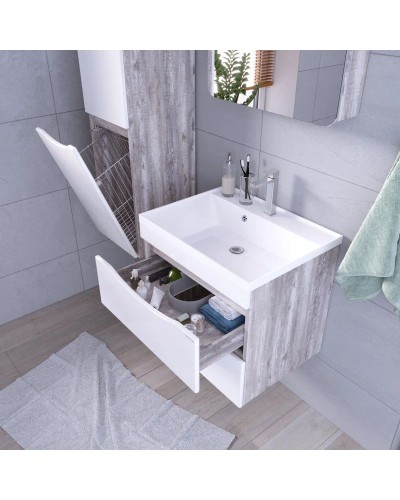 Тумба с раковиной бетон пайн/белый глянец 70,1 см Grossman Талис 107011 + 4627173210171