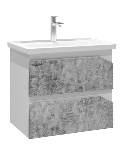 Тумба с раковиной бетон/белый глянец 61 см Grossman Инлайн 106004 + 16413