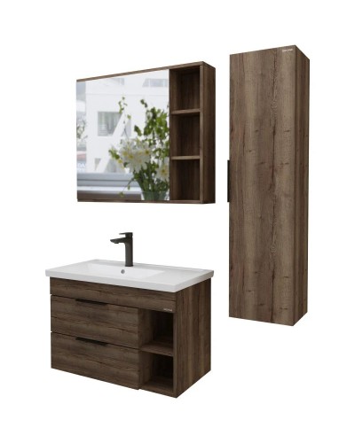 Тумба с раковиной темный дуб 81 см Grossman Форта 1080042 + 30469