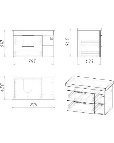 Тумба с раковиной темный дуб 81 см Grossman Форта 1080042 + 30469