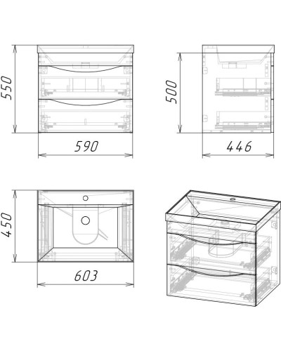 Тумба с раковиной бетон пайн/белый глянец 60,3 см Grossman Талис 106010 + 4627173210164