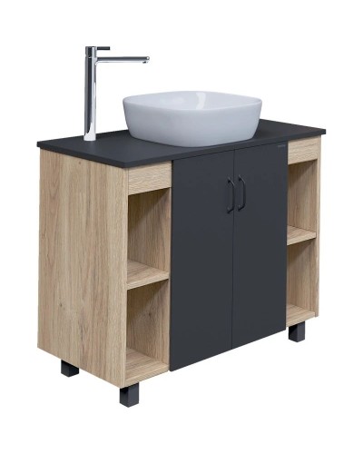 Тумба с раковиной дуб сонома/серый матовый 97,6 см Grossman Флай 101002 + 501002 + GR-3019