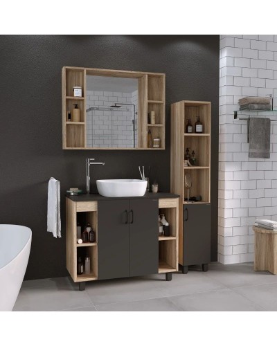 Тумба с раковиной дуб сонома/серый матовый 97,6 см Grossman Флай 101002 + 501002 + GR-3019