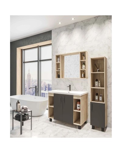 Тумба с раковиной дуб сонома/серый матовый 101,2 см Grossman Флай 101002 + 30513