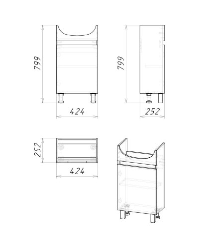 Тумба с раковиной дуб сонома/белый глянец 46 см Grossman Поло 104501 + 306