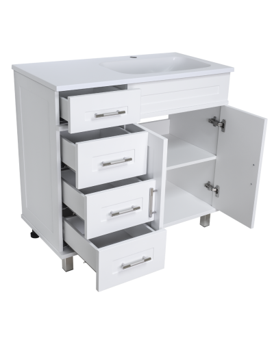 Купер - 90 Тумба напольная с 4 ящ. правая белая / раковина