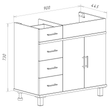 Купер - 90 Тумба напольная с 4 ящ. правая белая / раковина