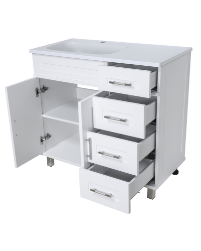 Купер - 90 Тумба напольная с 4 ящ. левая белая / раковина