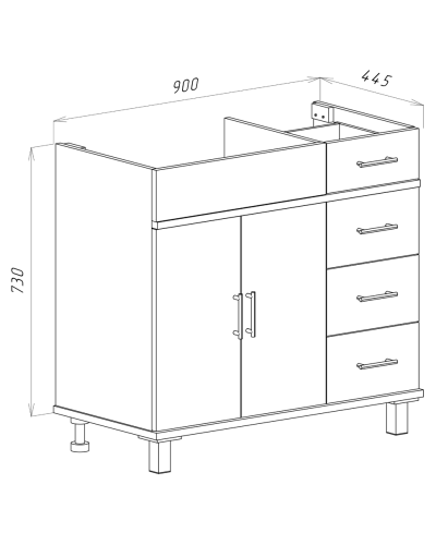 Купер - 90 Тумба напольная с 4 ящ. левая белая / раковина