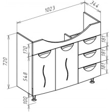 Тумба с раковиной белый глянец 106,5 см с бельевой корзиной Bellezza Глория 4638518080014 + 4620008197340