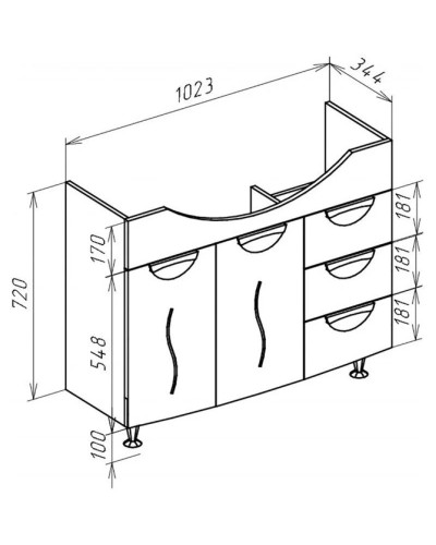 Тумба с раковиной белый глянец 106,5 см с бельевой корзиной Bellezza Глория 4638518080014 + 4620008197340
