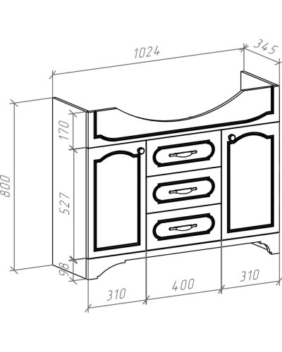 Тумба с раковиной белый глянец 106,5 см Bellezza Тиффани 4630518110012 + 4620008197340