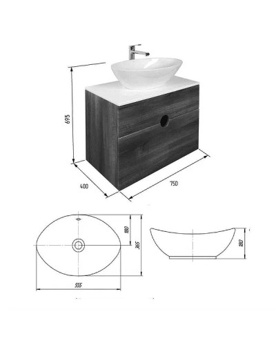 Тумба с раковиной Orange Orange Sole-75TU+RA подвесная Орех Белая