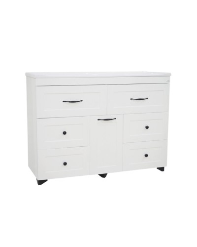 Дуэт - 120 Тумба белая матовая с 6 ящ. / Б/К / раковина