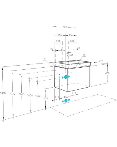 Тумба с раковиной белый глянец/белый матовый 55 см Акватон Асти 1A2631K0AX2B0