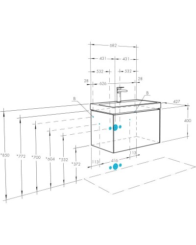 Тумба с раковиной белый глянец/белый матовый 70,5 см Акватон Асти 1A2630K0AX2B0