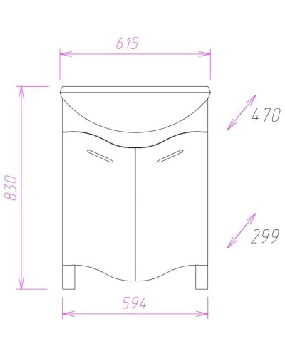 Тумба с раковиной белый глянец 61,5 см Onika Лайн 106043 + 4620008192772
