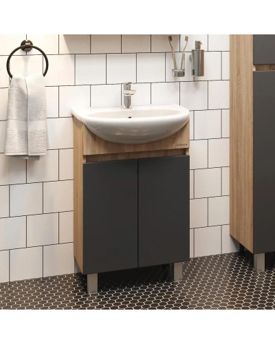 Тумба с раковиной дуб сонома/серый матовый 55,5 см Onika Милтон 105560 + 4620008192765