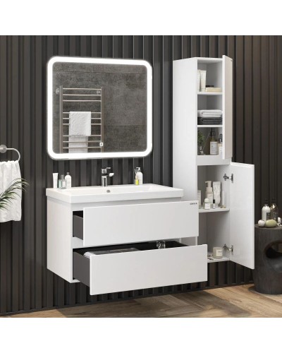 Тумба с раковиной белый глянец 80 см Onika Эвада 108058 + UM-COM80/1