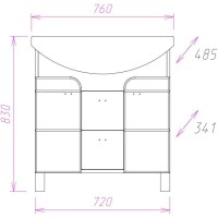 Тумба с раковиной белый глянец/ясень шимо 76 см Onika Стиль 107512 + 4620008197470