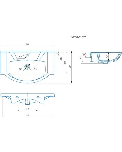 Тумба с раковиной венге луизиана/ясень шимо светлый 76 см Onika Гамма 107511 + 4620008197371