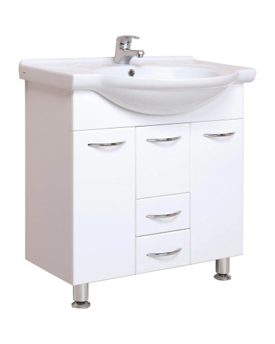 Тумба с раковиной белый глянец 76 см с бельевой корзиной Onika Моника 107502 + 1WH110259