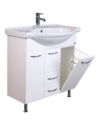 Тумба с раковиной белый глянец 76 см с бельевой корзиной Onika Моника 107502 + 1WH110259