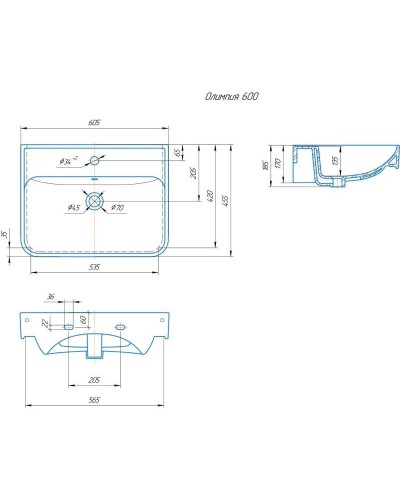 Тумба с раковиной белый глянец 60,5 см Onika Неаполь 106104 + 4640021061152