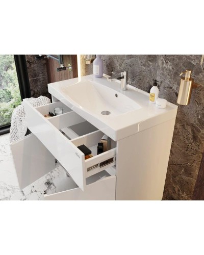 Тумба с раковиной белый глянец 80 см Onika Стрим 108055 + UM-COM80/1