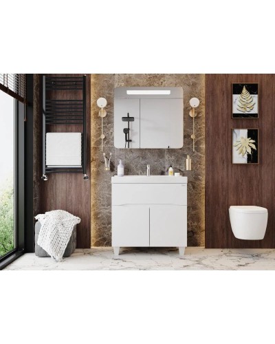 Тумба с раковиной белый глянец 80 см Onika Стрим 108055 + UM-COM80/1