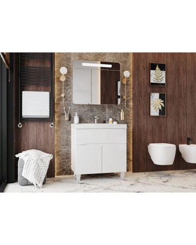 Тумба с раковиной белый глянец 80 см Onika Стрим 108055 + UM-COM80/1