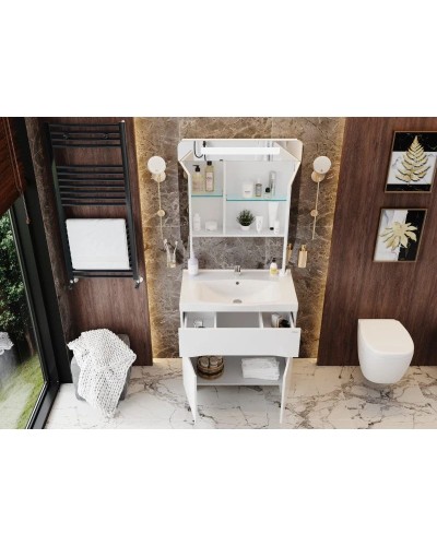 Тумба с раковиной белый глянец 80 см Onika Стрим 108055 + UM-COM80/1