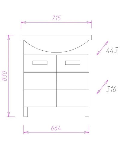 Тумба с раковиной белый глянец 71,5 см с бельевой корзиной Onika Балтика 107028 + 1WH207776