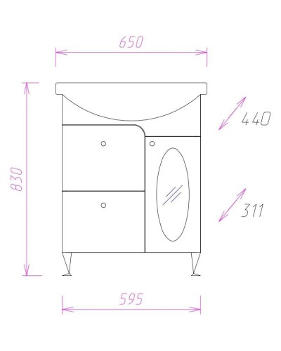 Тумба с раковиной белый глянец 65 см Onika Кристи 106538 + 4620008192475