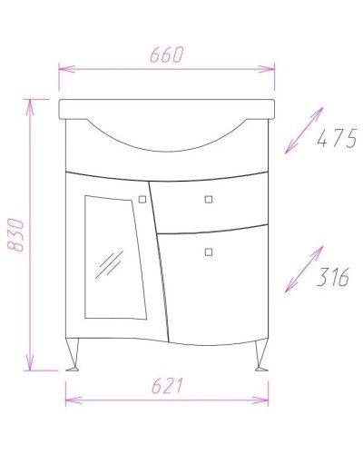 Тумба с раковиной белый глянец 66 см Onika Валенсия 106535 + 1WH109651