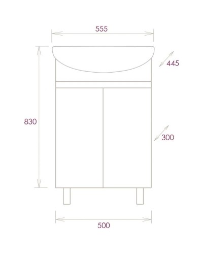 Тумба с раковиной белый глянец 55,5 см Onika Милтон 105559 + 4620008192765