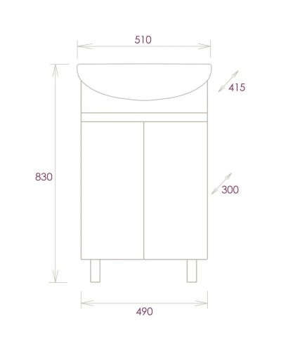 Тумба с раковиной белый глянец 51 см Onika Милтон 105036 + 4620008192758