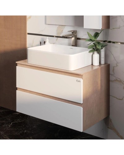 Тумба с раковиной светлый камень/белый глянец 80 см Onika Алеста 108054 + 680001 + 4640021064269