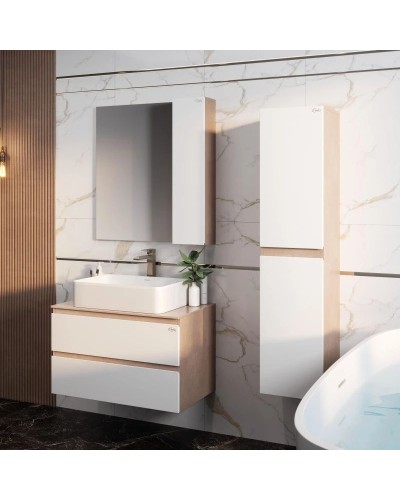 Тумба с раковиной светлый камень/белый глянец 80 см Onika Алеста 108054 + 680001 + 4640021064269