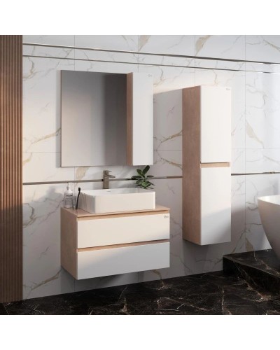 Тумба с раковиной светлый камень/белый глянец 80 см Onika Алеста 108054 + 680001 + 4640021064269