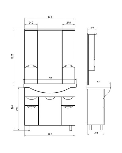 Тумба с раковиной белый 99,5 см ASB-Mebel Мессина