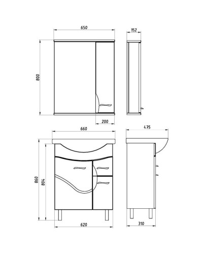 Тумба с раковиной белый ясень 66 см ASB-Mebel Альфа