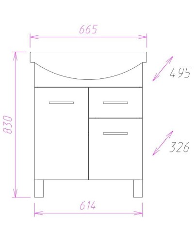 Тумба с раковиной белый глянец 66,5 см Onika Стелла 106503 + 1WH110174
