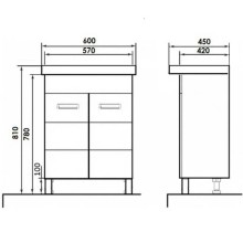 Тумба с раковиной Orange Таис 60 Ta-60TUW+RA напольная Белый глянец